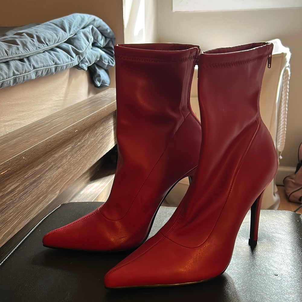 Red leather boots